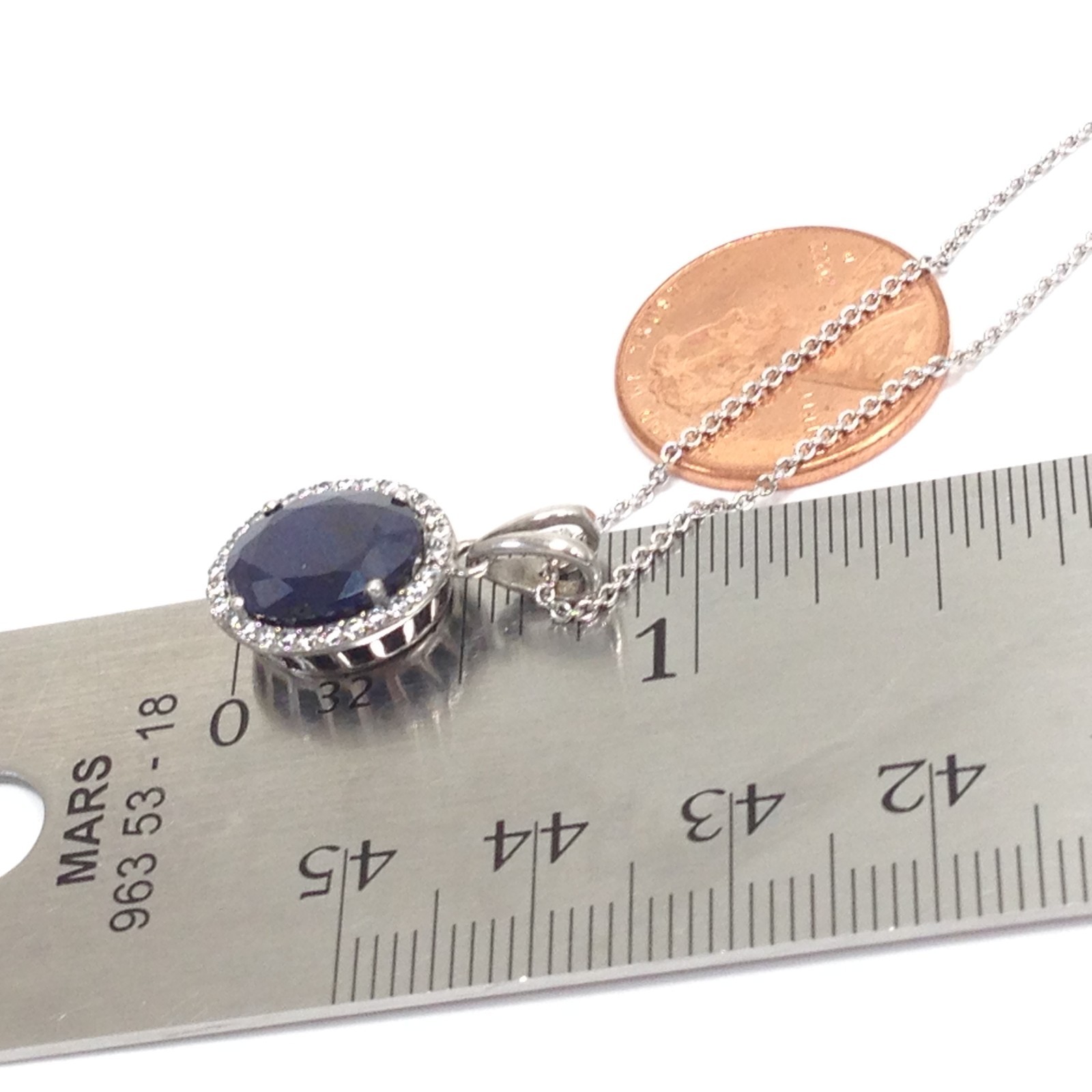 Unsigned 925 Sterling Silver Dark Blue Stone Pendant Necklace 16″ & 17″ Jewelry