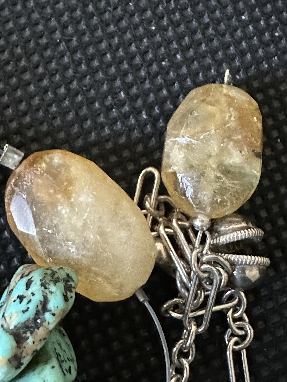 DOUBLE ROW STERLING PAPERCLIP CHAIN W/TURQUOISE NUGGETS & CITRINE NECKLACE