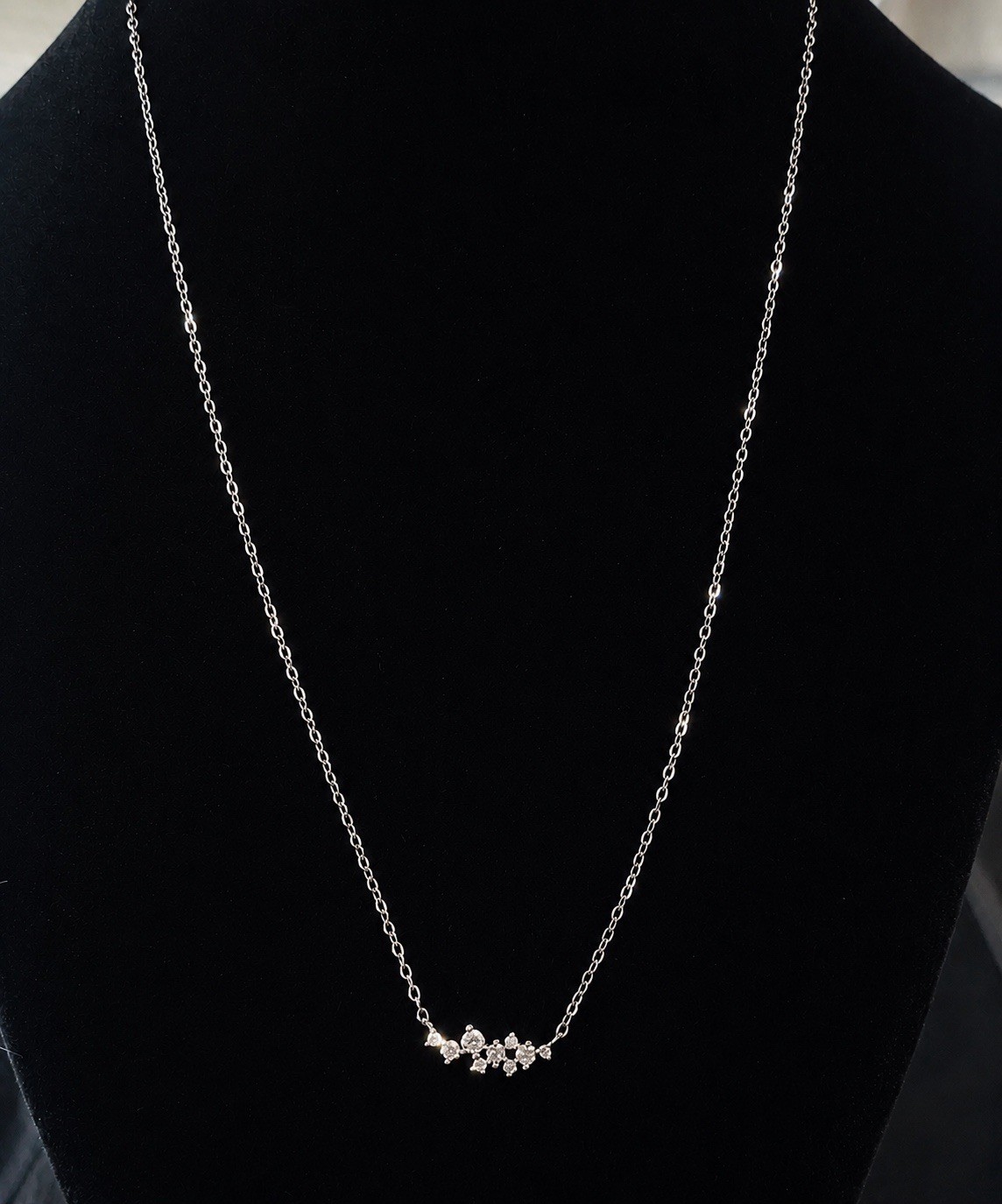 925 Silver Moissanite cluster Pendant Necklace 16” Adjustable Cable Chain
