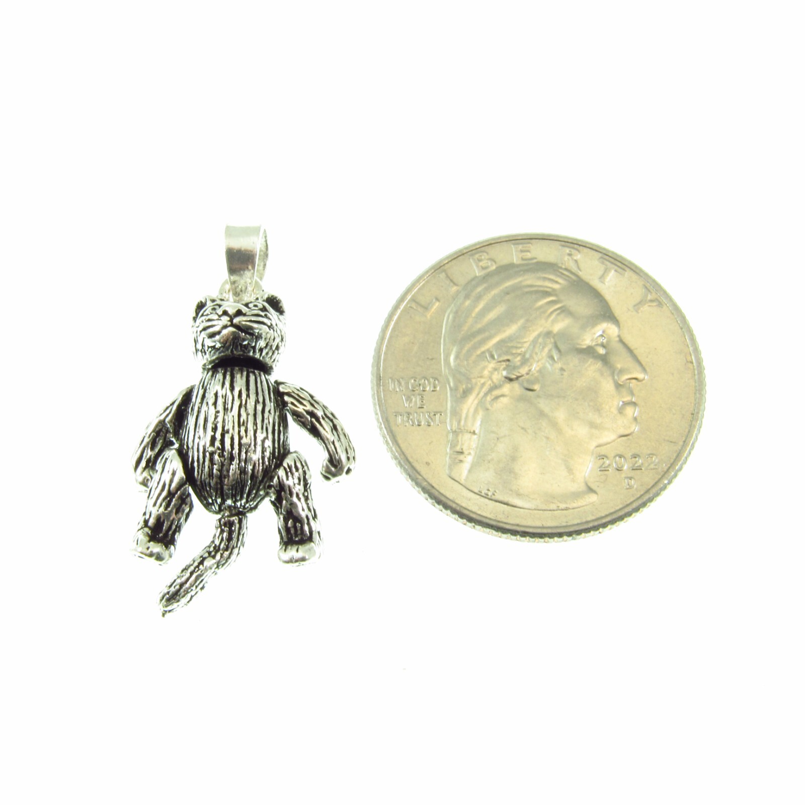 Solid 925 Sterling Silver ArticulatedKitty Cat Pendant, Feline Charm Jewelry