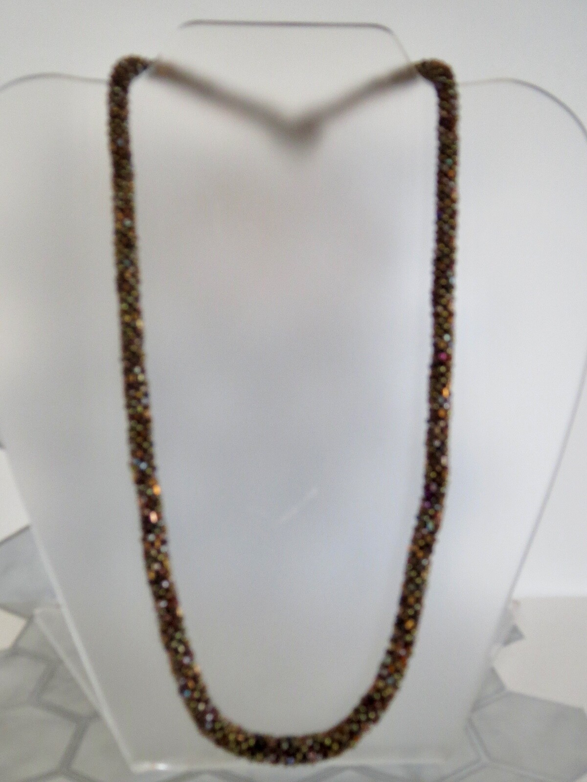 No Metal Woven Seed Pearl & Seed Beads 7mm Wide Round NECKLACE 24″ Length