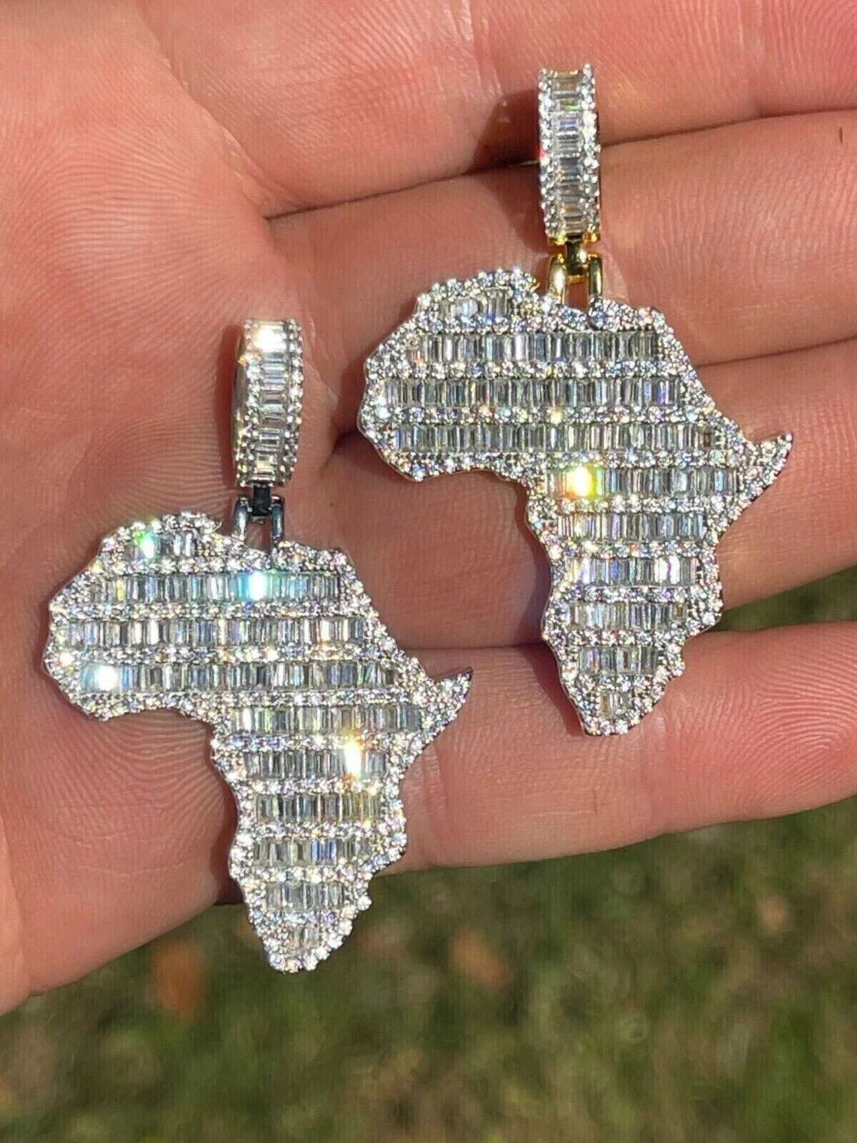 2.20Ct Lab Created Diamond Baguette Africa Map Pendant 14K Yellow Gold Finish