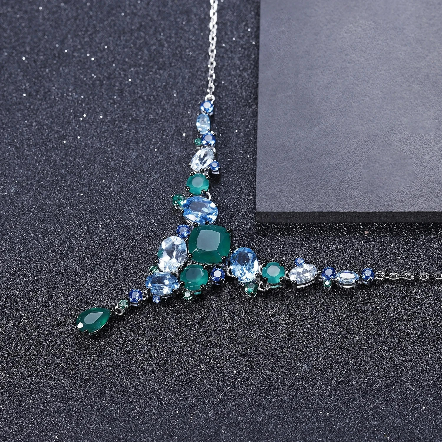 Green Agate Topaz Cascading Bridal Necklace Sterling Silver May BirthStone