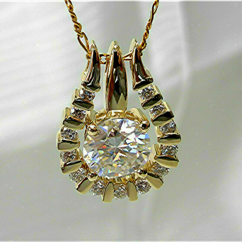 2.50 Ct Lab Created 14K Yellow Gold Plated Engagement Wedding Pendant With Chain