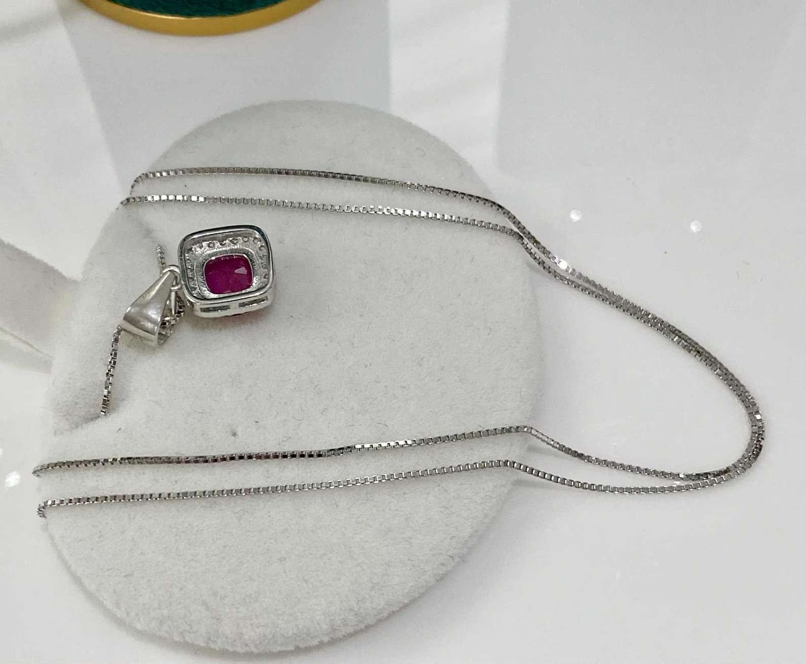 3.50 Ct Cushion Cut Natural Ruby Diamond Gorgeous Pendant 14K White Gold