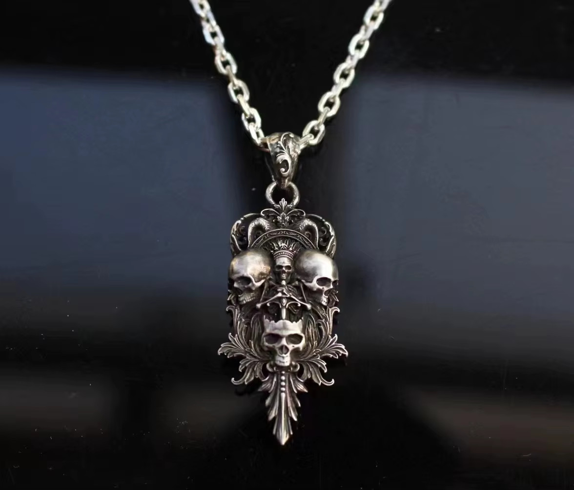 S925 Silver Do Old Craft Don Grass Sword Flower Skulls Pendary Men’s Pendary Pen