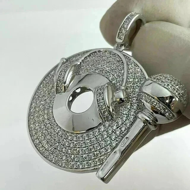 Customized Headphone Pendant 2Ct Round Cut Real Moissanite 14K White Gold Plated