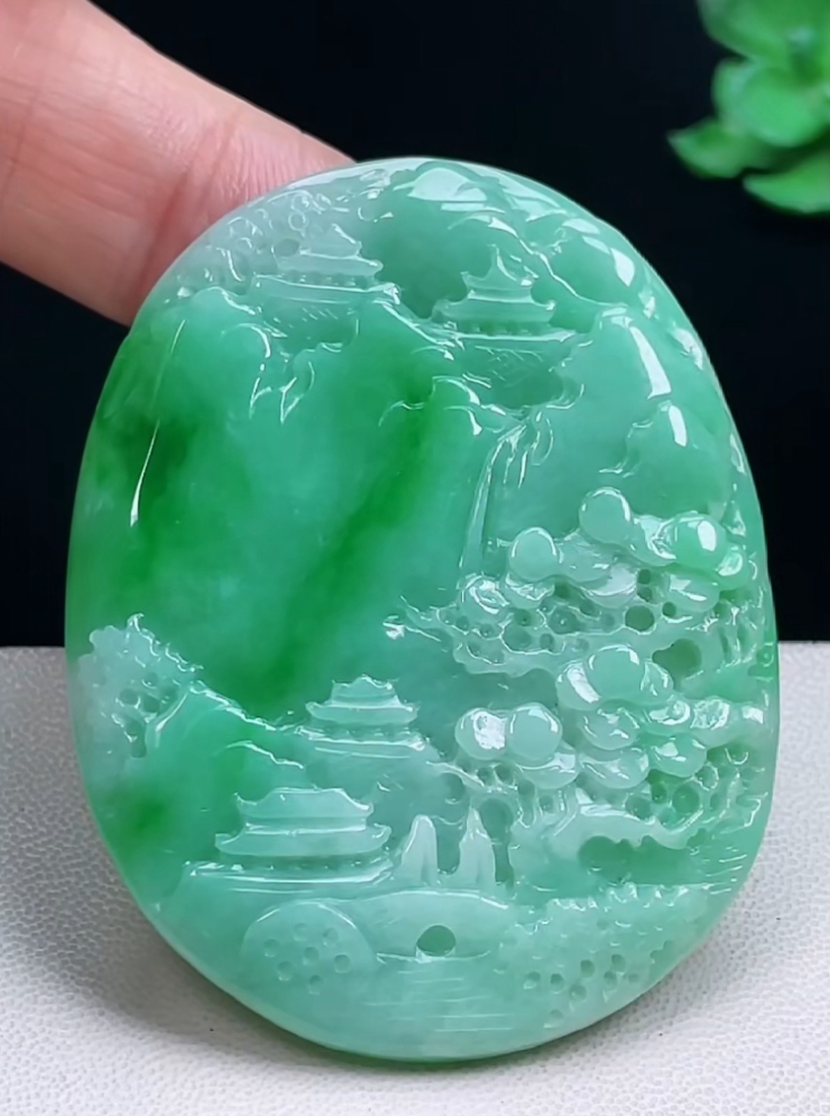 Untreated Myanmar Burma Green Jade Grade A Jadeite Landscape Painting 0623