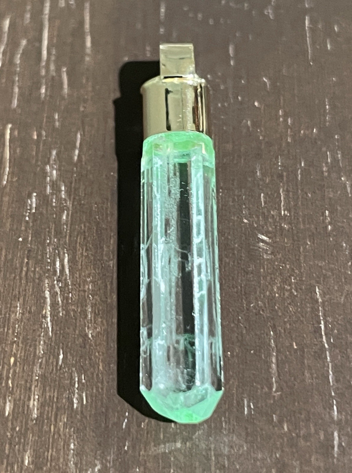 14K Solid Gold GLOWING Green- Blue Natural Aquamarine Gemstone Crystal Amulet!