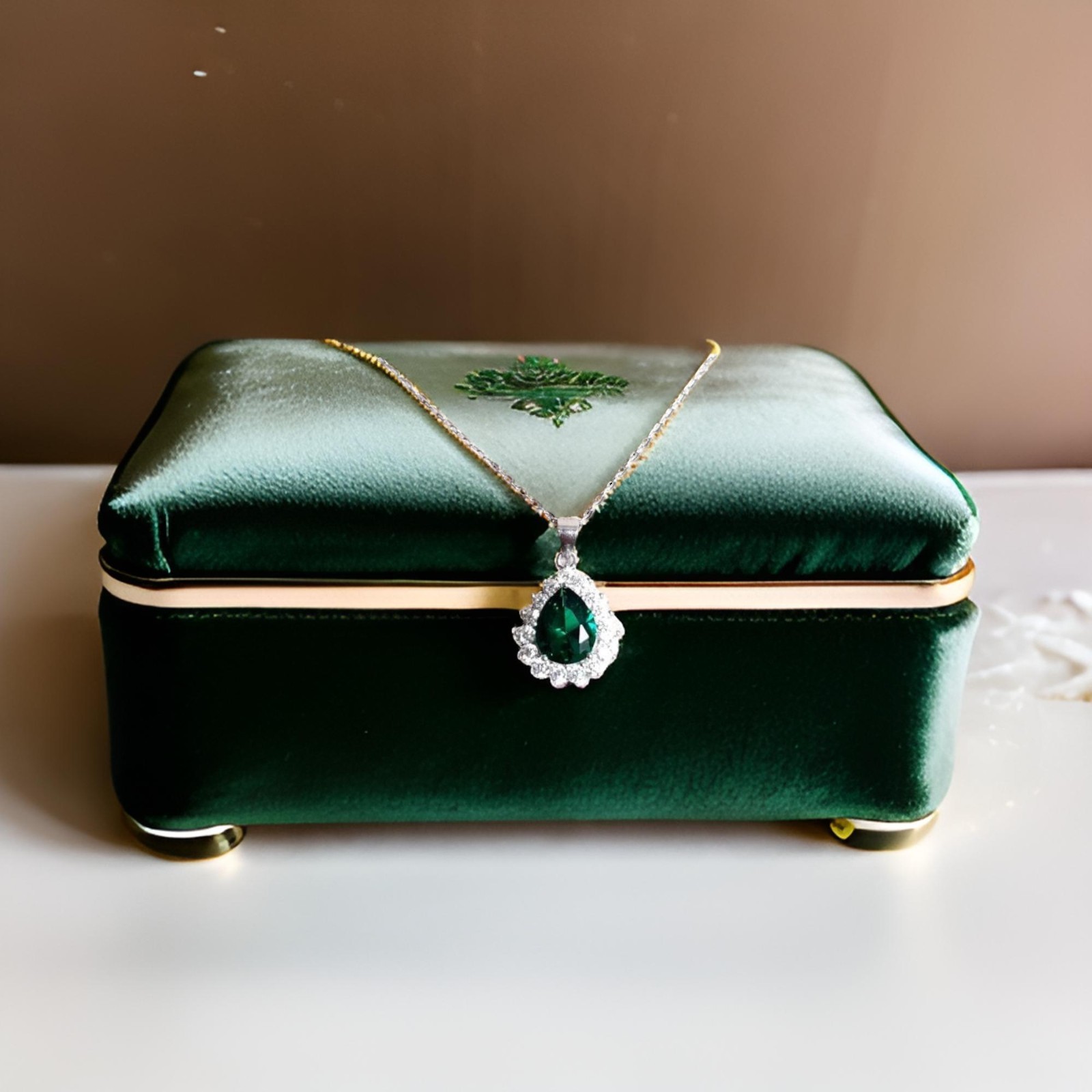 925 Sterling Silver Green Emerald With CZ Accent Women Handmade Ring