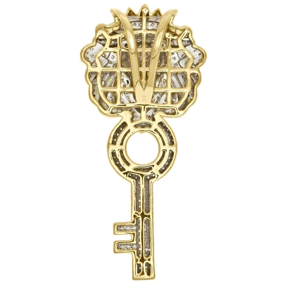 10K Yellow Gold Plated Lab Created Round Cut Diamond Lion Head & Key Pendant