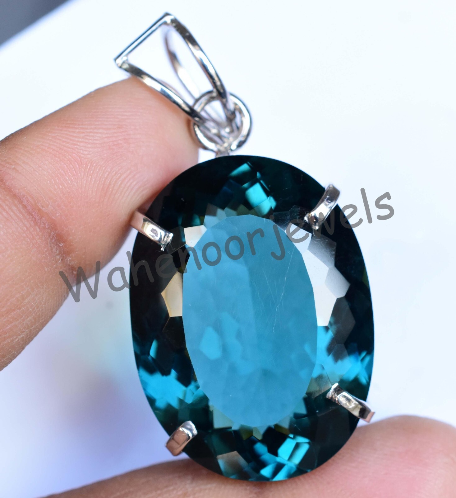 925 Sterling Silver Pendant Natural Huge Paraiba Tourmaline Oval Heated Certifie