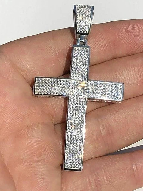 HarlemBling Solid 925 Sterling Silver Iced Cross Pendant – Men’s Iced Moissanite