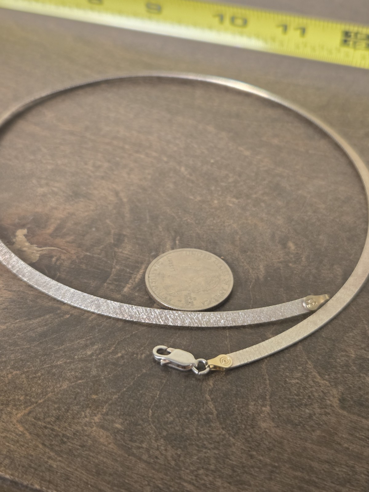 ITALY STERLING SILVER REVERSIBLE HERRINGBONE NECKLACE SILVER ONE SIDE GOLD OTHER