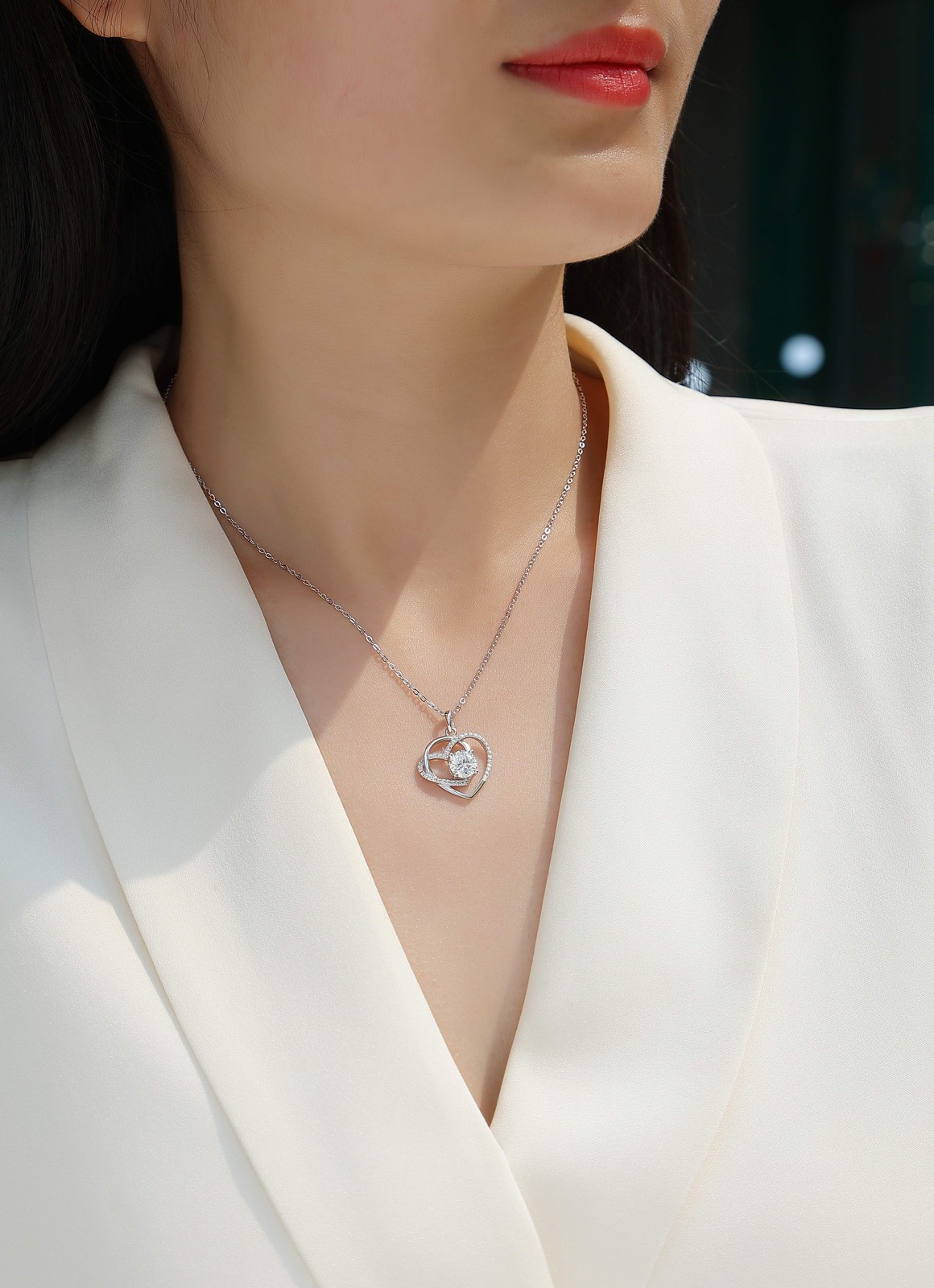 Luxury Moissanite 1ct Heart Pendant – S925 Sterling Silver – Platinum-Plated Nec