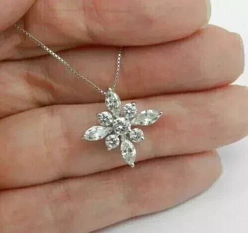Real Moissanite 2Ct Marquise Cut Women’s Beauty Pendant 14K White Gold Plated