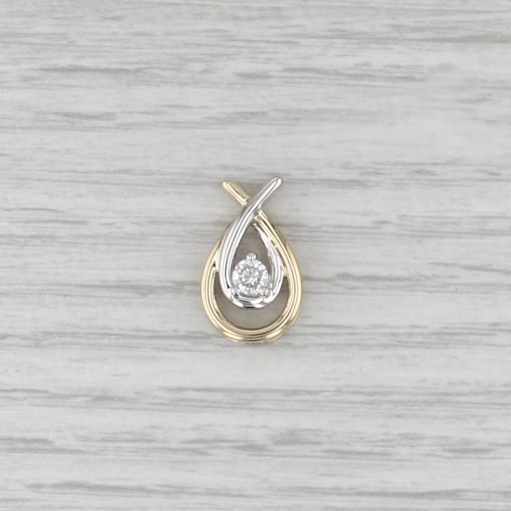 0.20ct Diamond Solitiare Teardrop Pendant 10k Yellow White Gold Drop