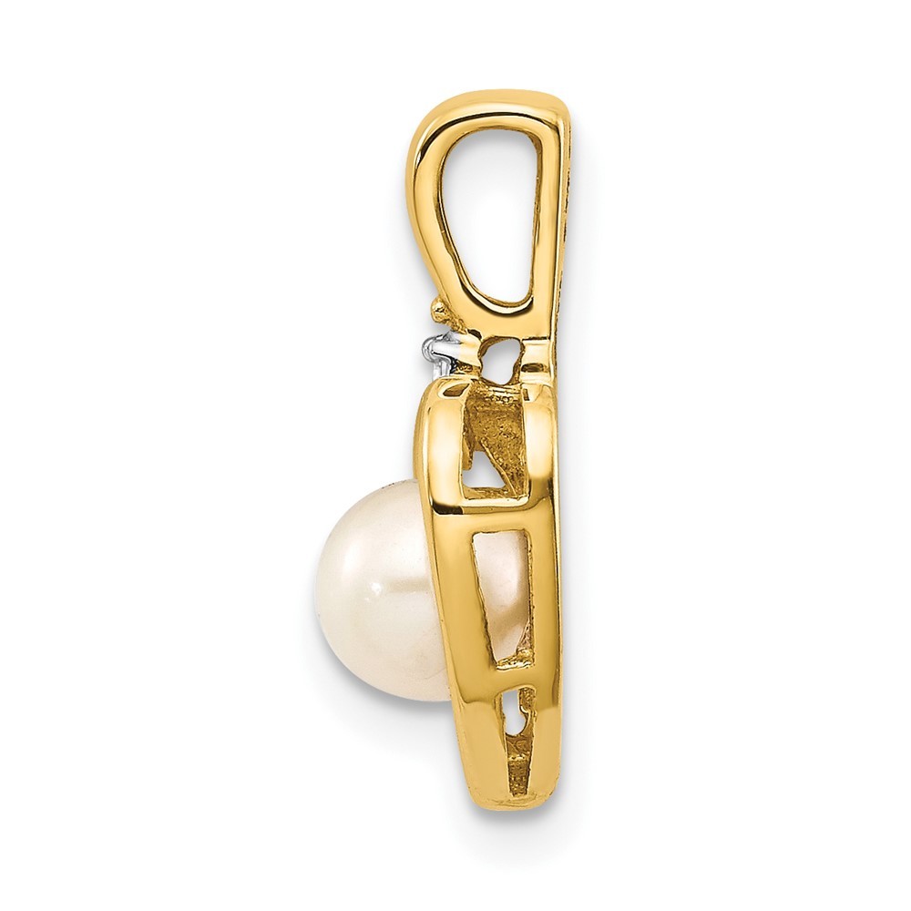 14k Yellow Gold 5.5mm June/Freshwater Cultured Pearl and Diamond Heart Pendant