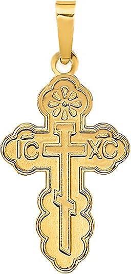 St Olga 14 KT Yellow Gold Three Bar Cross Pendant Only for Baptisms 6/8 In