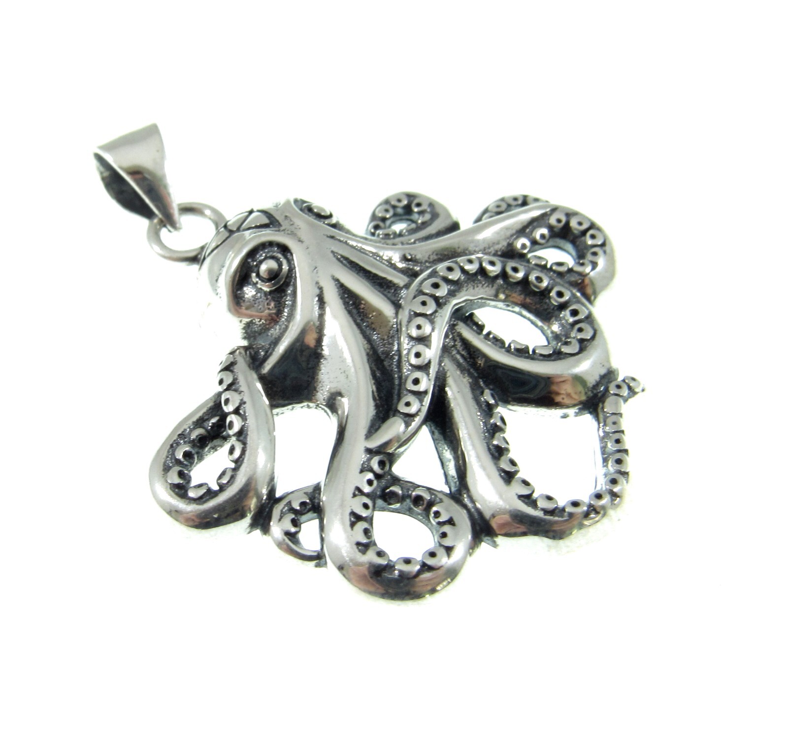 Handcrafted Solid 925 Sterling Silver Octopus Cephalopod With Tentacles Pendant