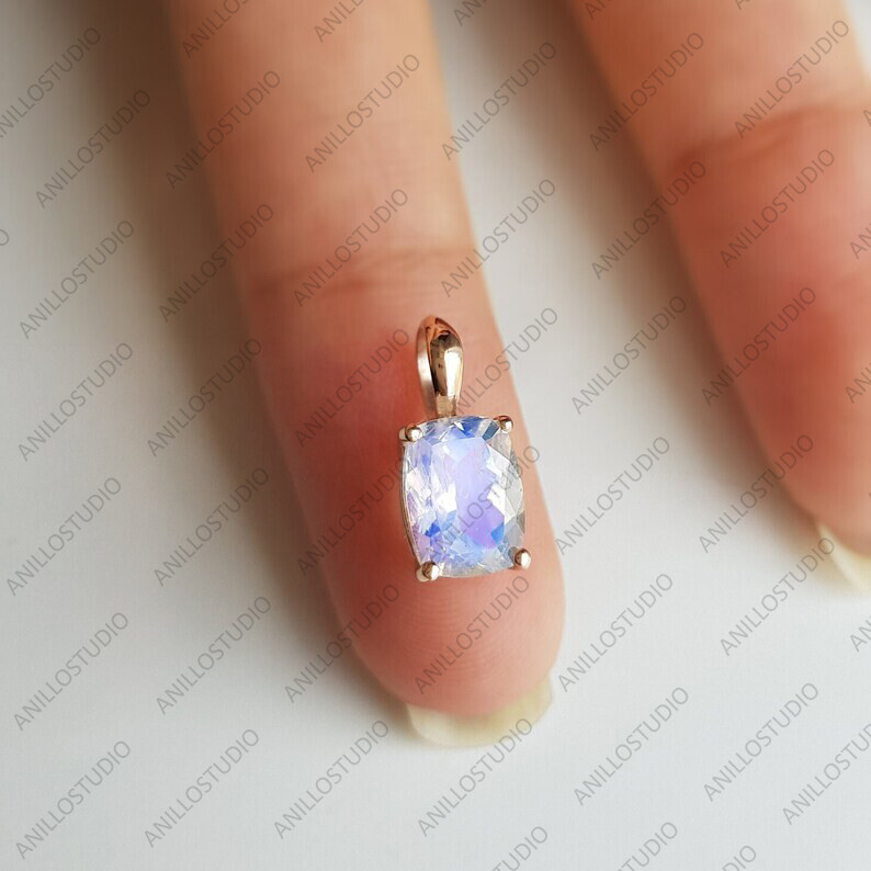 Solitaire Cushion Cut Moonstone Charm Pendant In 14k Gold June Birthstone Charm
