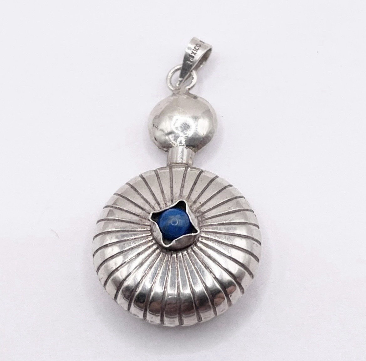Mexico Signed 925 Sterling Silver Round Sodalite Pendant Blue Stone STR-150