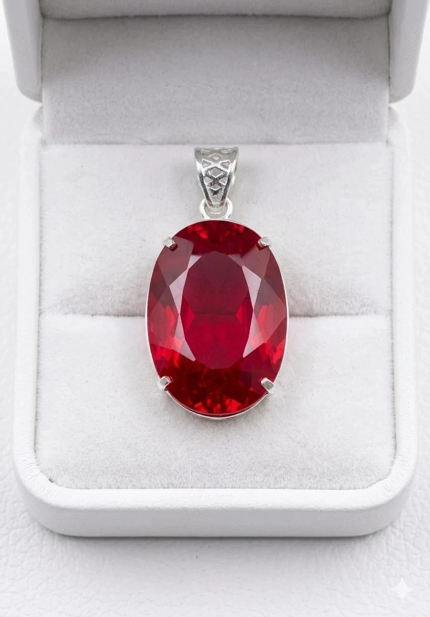 25 Ct Natural Ruby Oval Cut Pendant 925 Sterling Silver Certified