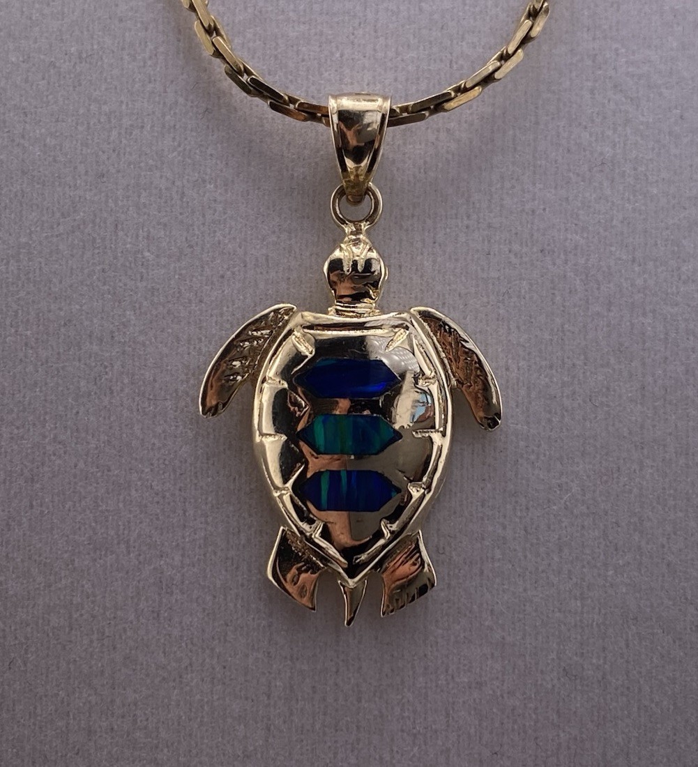 14K Opal Inlay Turtle Pendant
