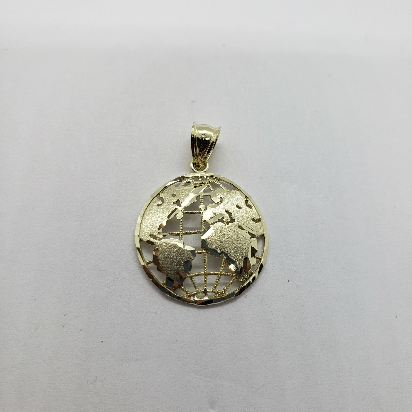 Authentic 10K Yellow White Real Gold Diamond Cut Globe Pendant Men Women 3 Sizes