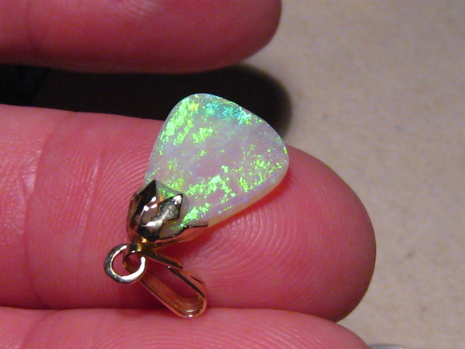 2.5 ct. Neon Green Opal Pendant , Solid 14k Yellow Gold