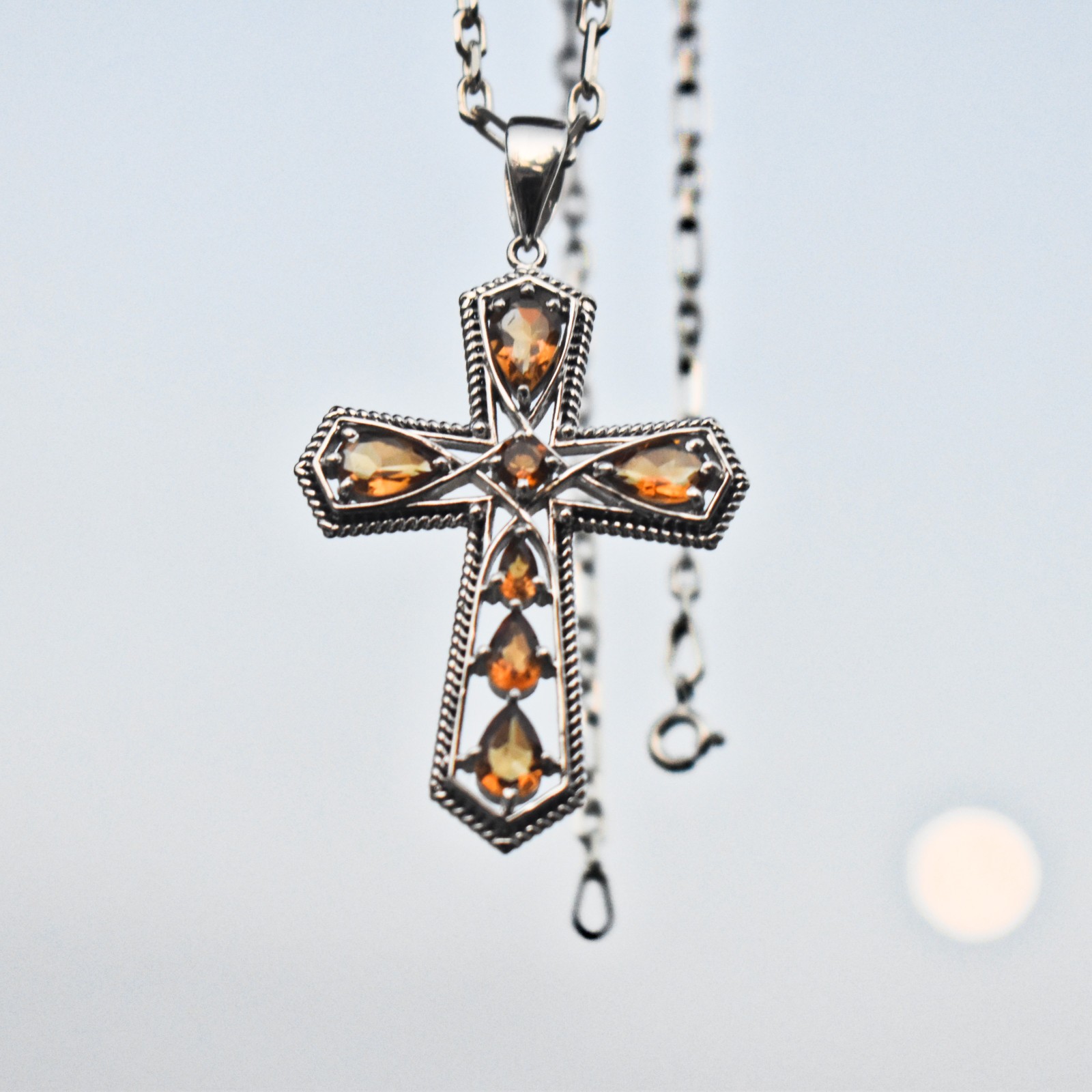 Natural Citrine Cross Pendant 925 Silver Women Pendant Gift For Girlfriend