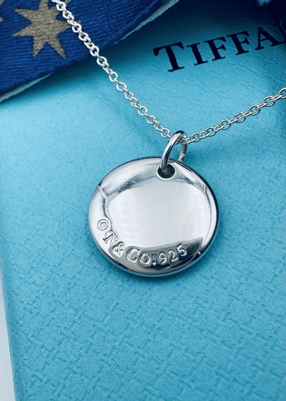Tiffany & Co. Retired Notes Letter J Disc Charm Necklace 16” in Silver w Pouch