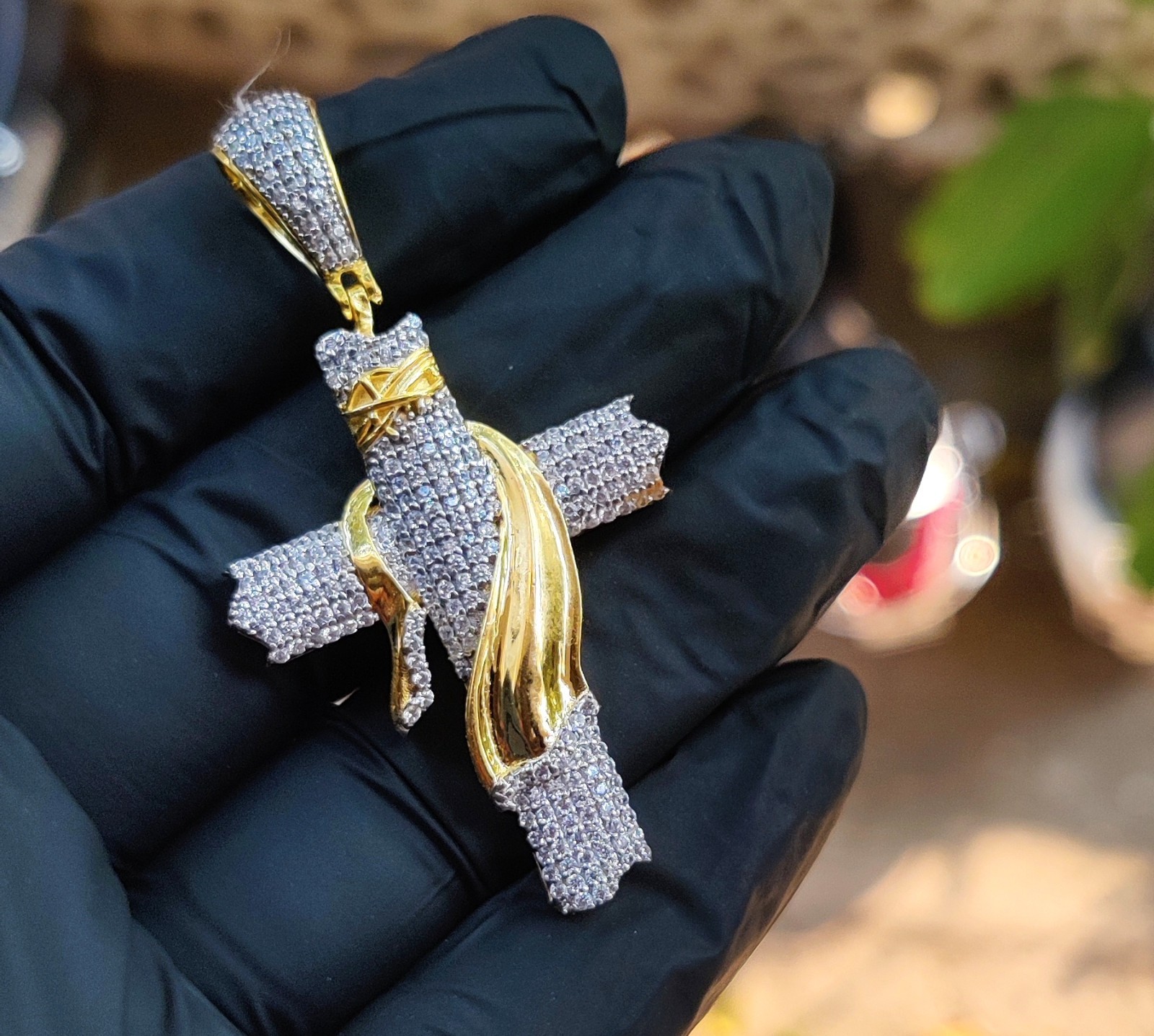 2Ct Round Cut Lab Created Diamond Jesus Cross Pendant 14K Yellow Gold Plated