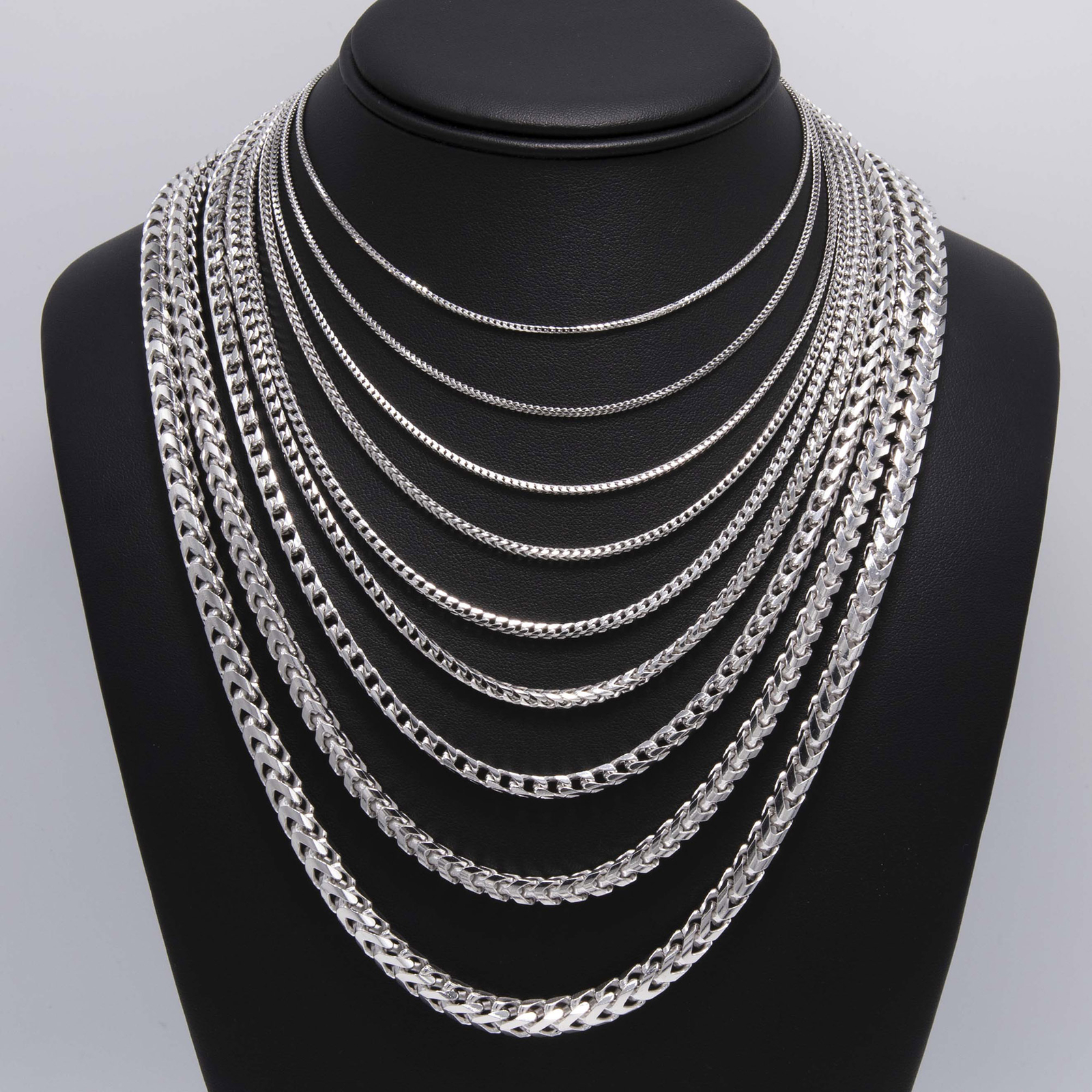 Rhodium Franco Chain Solid Sterling Silver 925 Italy All Sizes