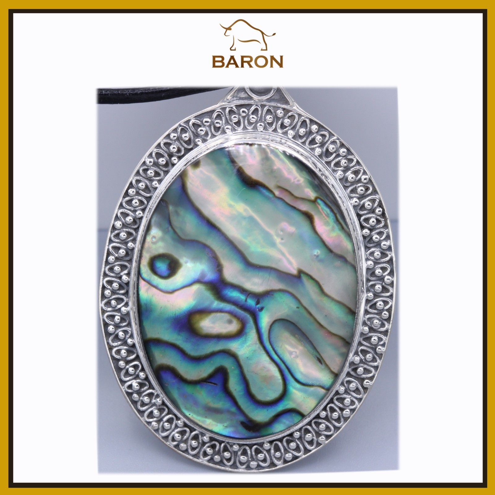 LARGE ABALONE ART NECKLACE SET IN SILVER ORNAMENT BEAUTY STATEMENT