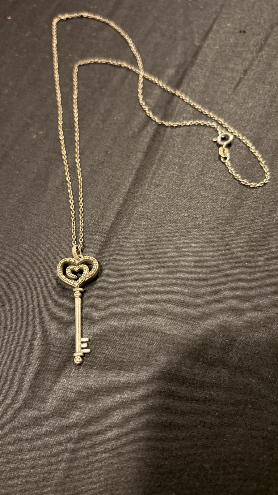 Vintage 925 Sterling Silver slv Diamond Skeleton Key Pendant Maker Mark On Back