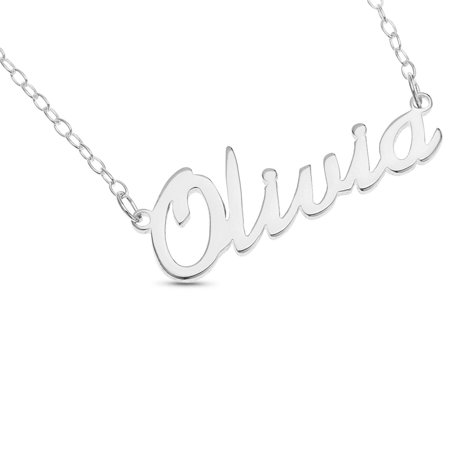 Olivia Name Plate Necklace Pendent Sterling Silver female Personalized Custom
