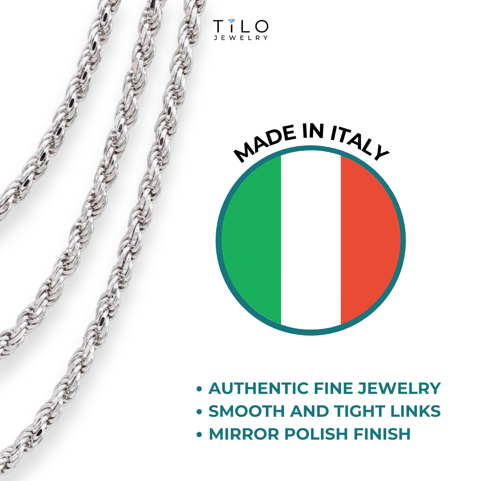 Solid 925 Sterling Silver 1.5mm-4mm Rope Chain Italian Pendant Necklace 18″-26″
