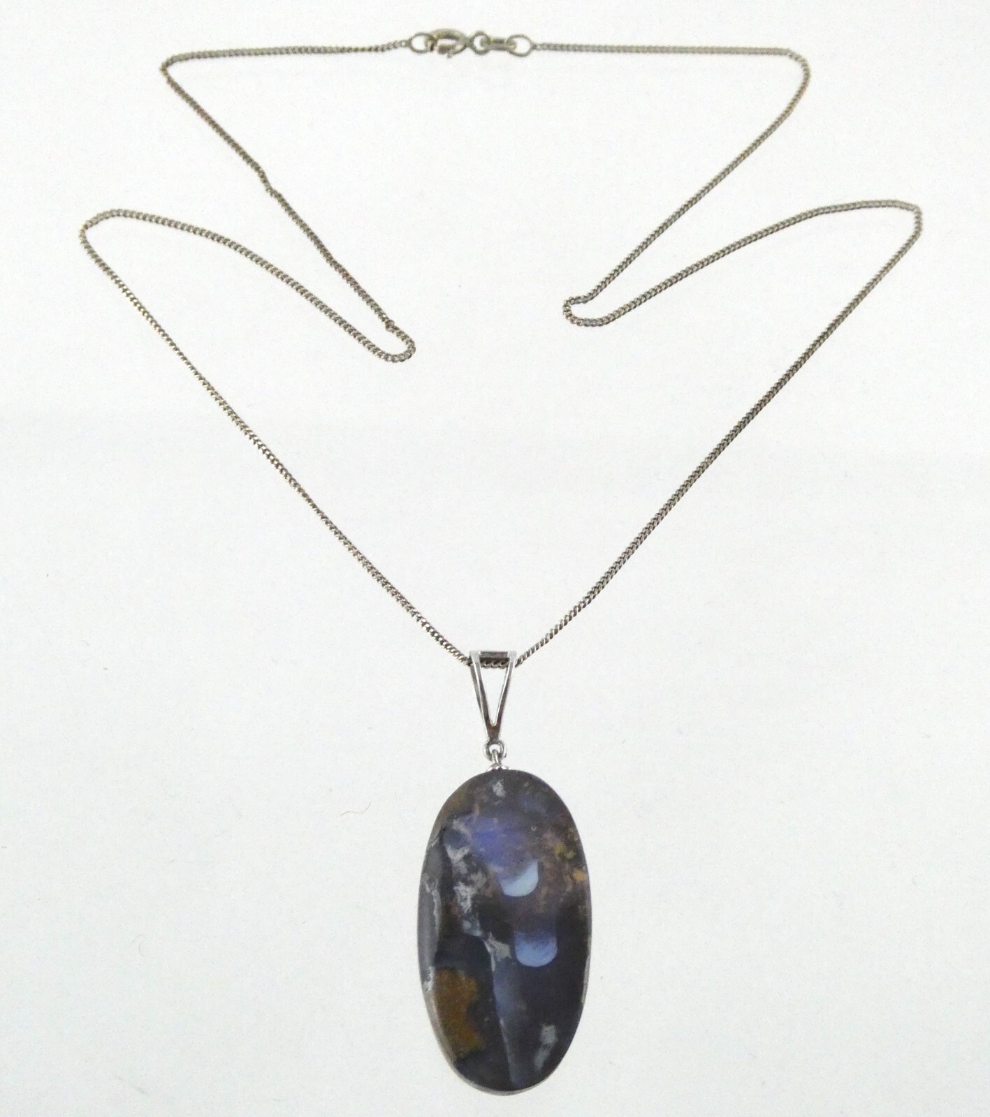 Artisan Sterling Silver Freeform Opal Pendant Necklace No Bezel 8.1g 17.75 Inch