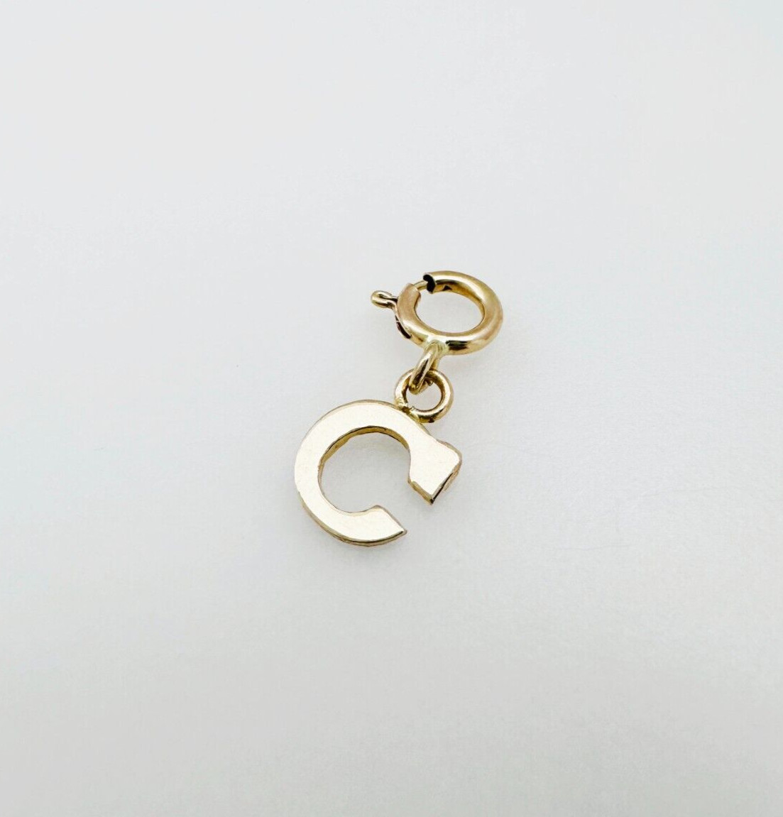 14K Solid Yellow Gold Mini/Very Small ‘C’ Initial Charm Pendant w/Spring Clasp