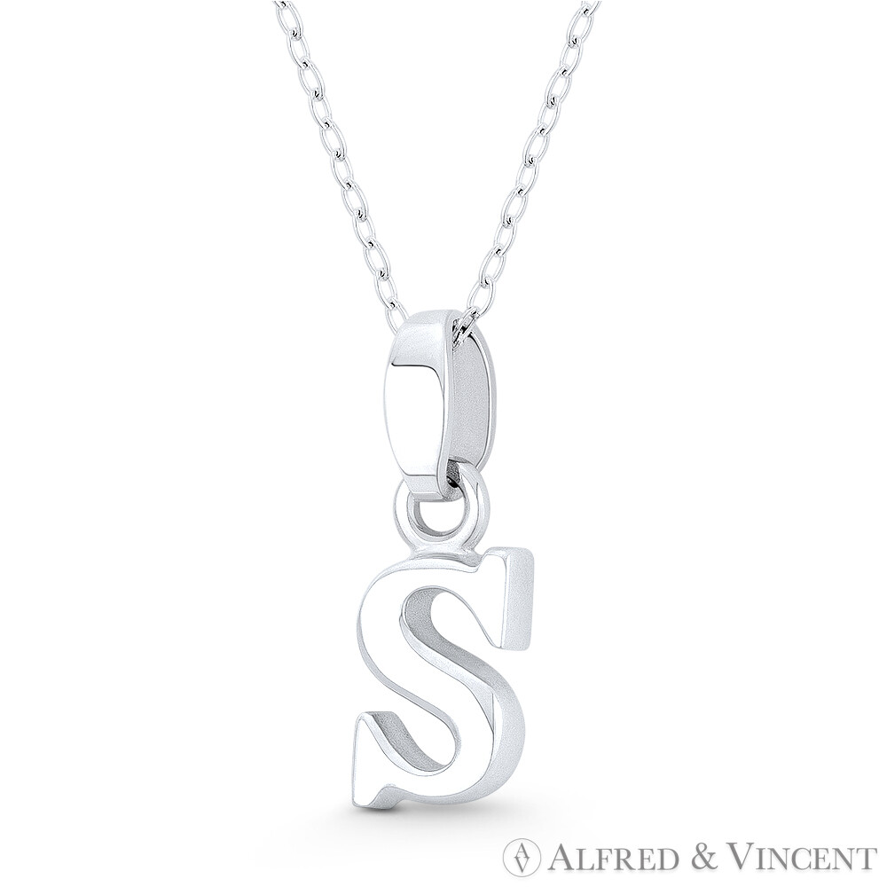 Initial Letter “S” 20x7mm (0.8×0.28in) Charm 3D Pendant in .925 Sterling Silver