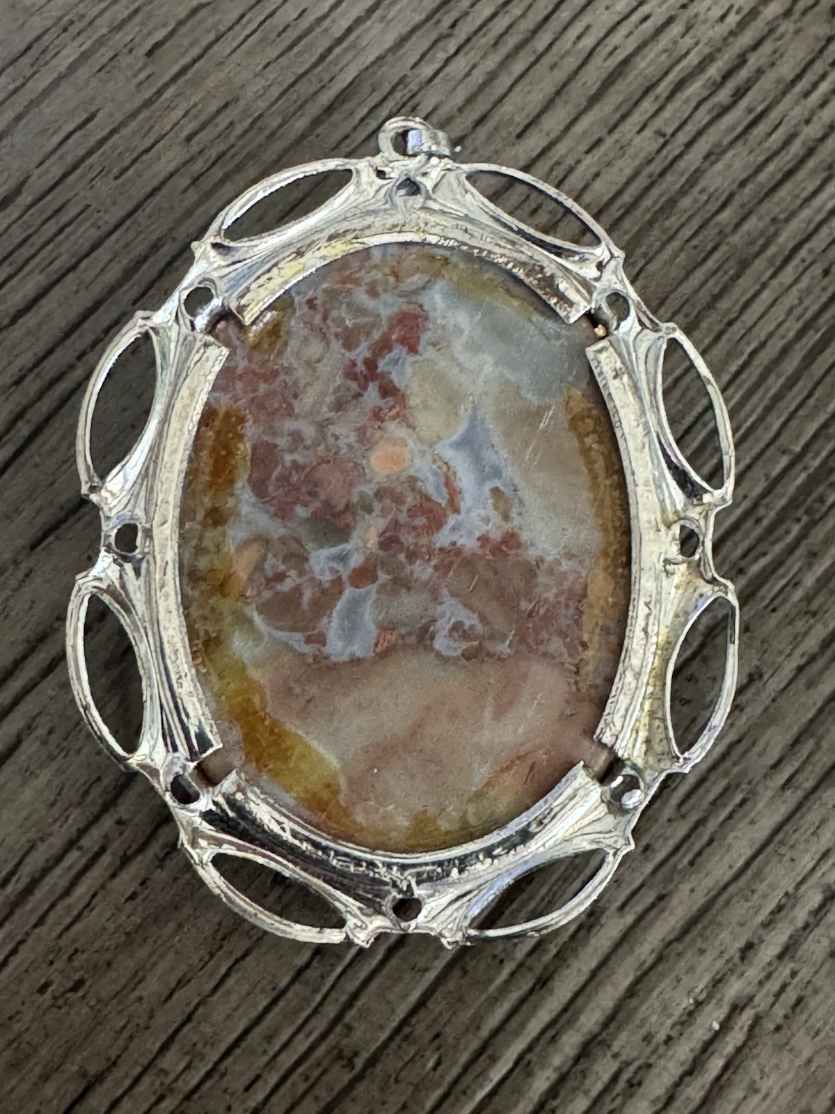 Large Orange Agate Pendant 2” Vintage Stone