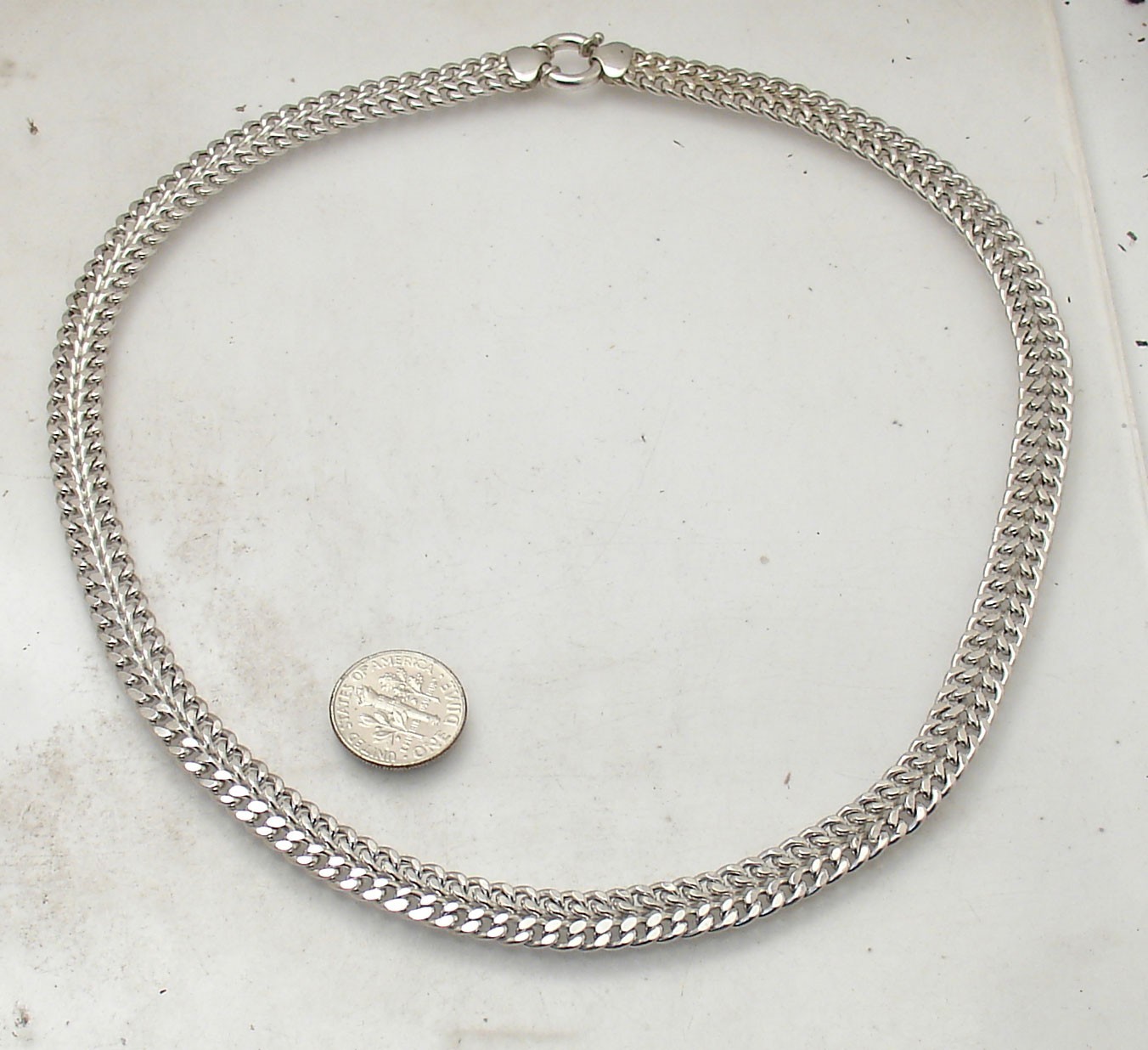Technibond Double Row Curb Link Chain Necklace Anti-Tarnish Real Silver