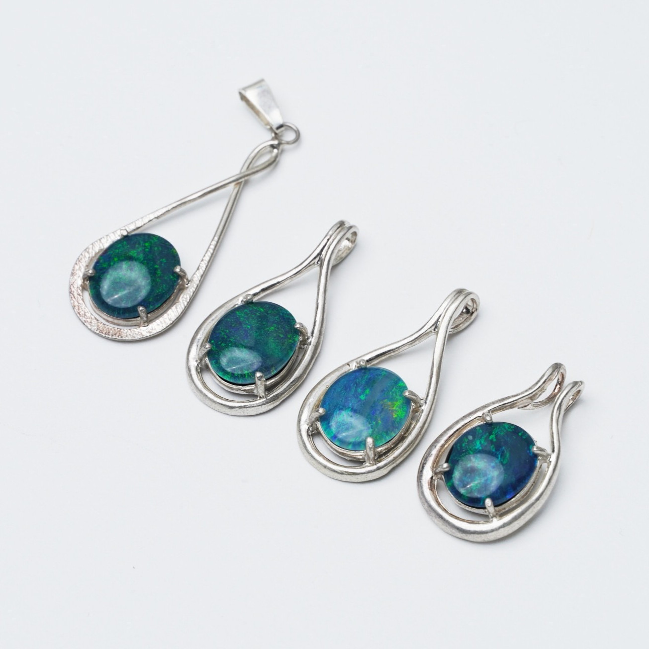 Green Blue Australian Black Opal Triplet Solid Silver Pendant Large 12mm x 10mm