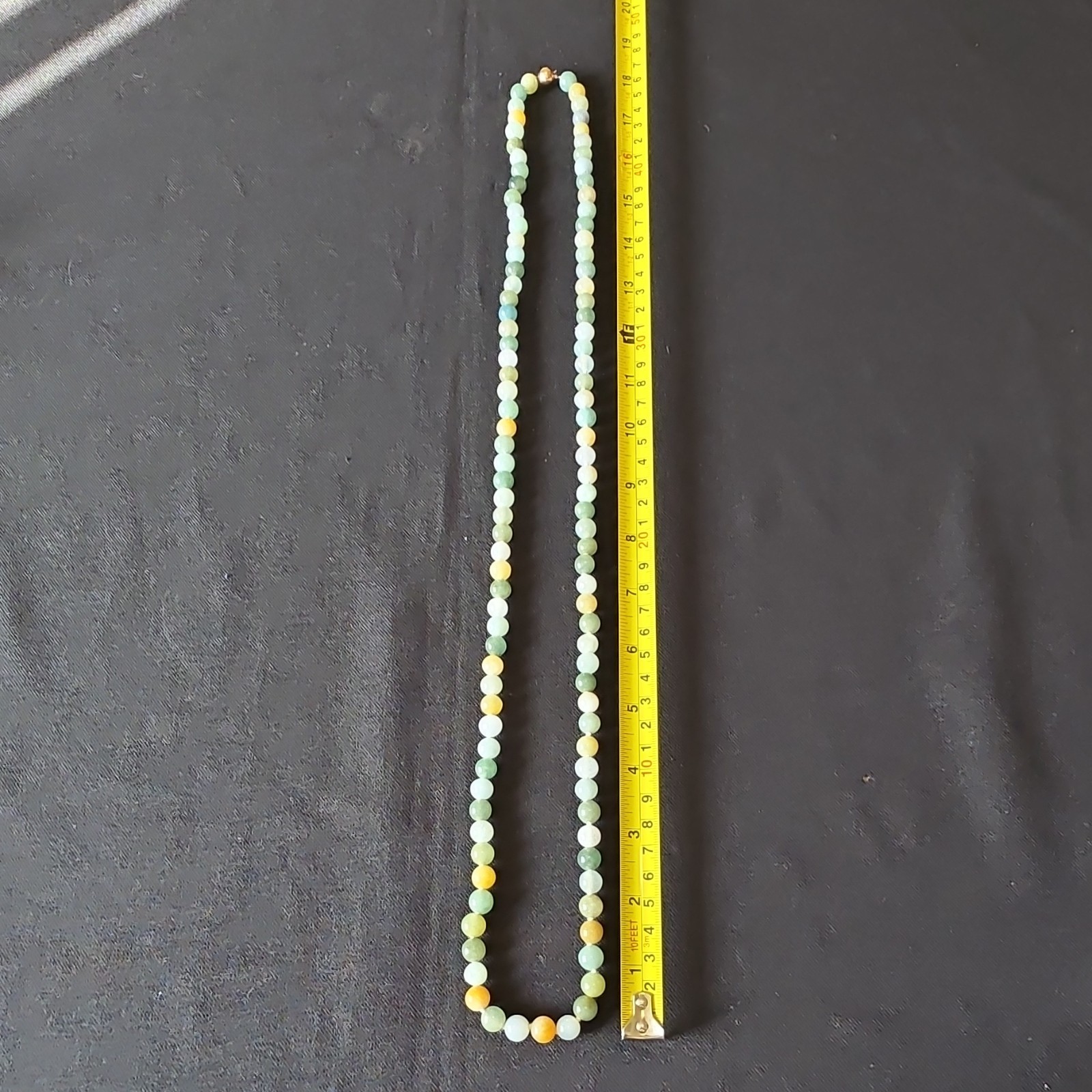 Jade Beaded Necklace 19in 14K Yellow Gold Ball Clasp Multicolor Round