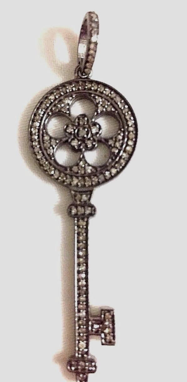925 Sterling Silver Diamond Key Charms Pendant,Pave Diamond Charm Pendant
