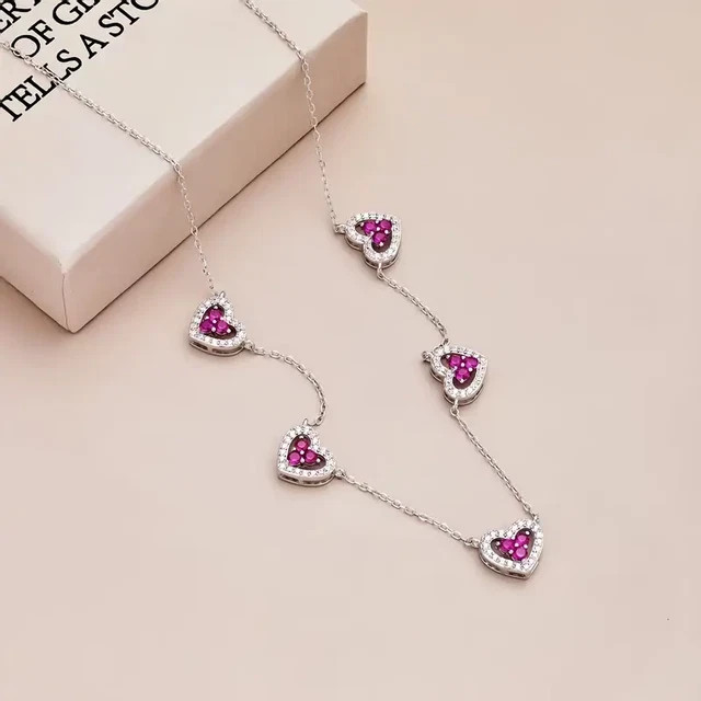 2.50Ctw Round Cut Lab Created Pink Ruby Necklace 14K White Gold Plated Silver