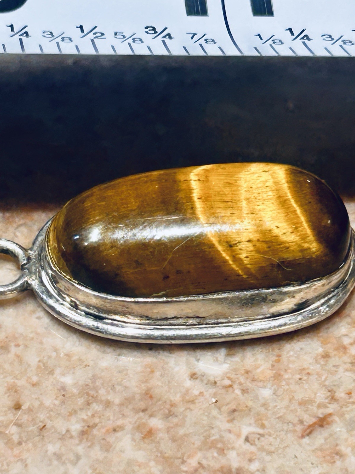Large Oval Tigers Eye Pendant Necklace On Thick Sterling Rope Chain 19.62 Gr