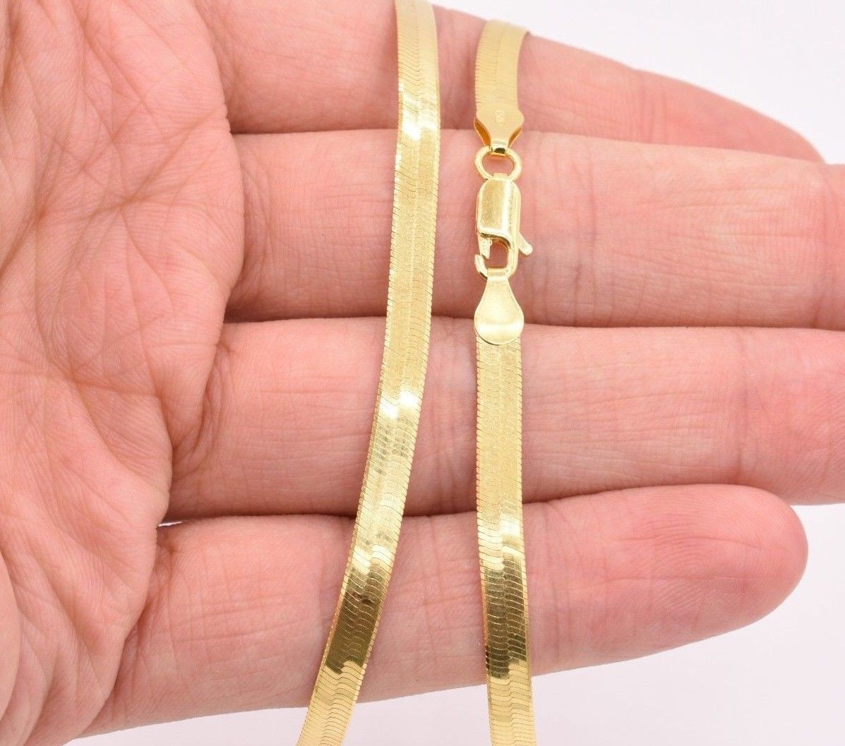 4.5mm Flexible Herringbone Chain Necklace 14K Yellow Gold Plated Silver 925