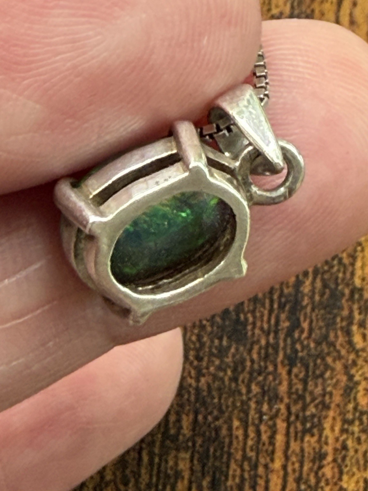 925 Sterling Silver Natural Black Australia Opal Pendant Necklace 15.75”